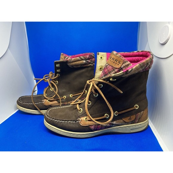 SPERRY-TOP SIDER Women's Hikerfish Boots Brown/Wool Pink Plaid Sz 7.5 M - Picture 3 of 9